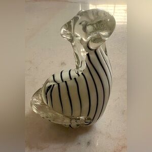 Murano Style Art Glass Black White Striped Zebra Paperweight Sculpture